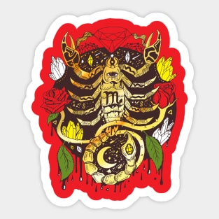 Mystic Scorpio Zodiac Gold With Red Roses Sticker